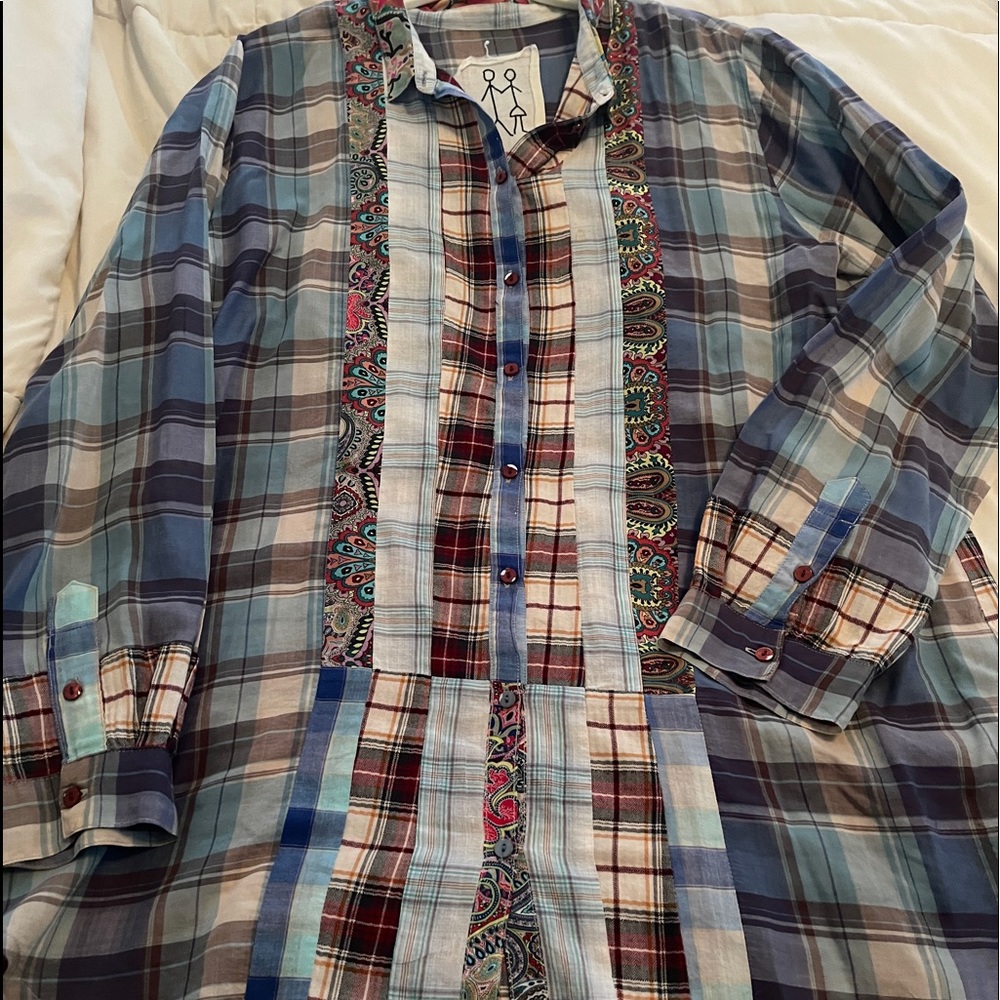 JOHNNY WAS lightweight cotton plaid tunic top. Sz L EUC
